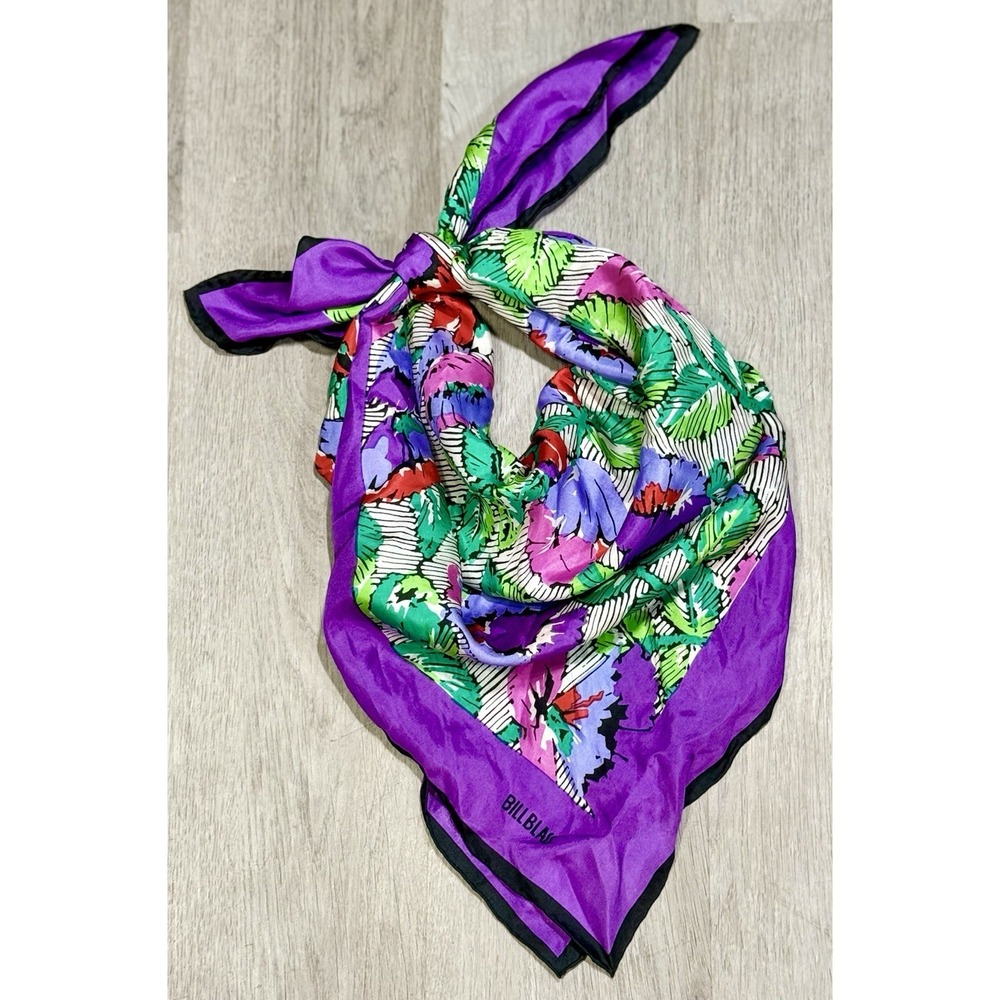 Vintage Bill Blass Silk Scarf for Baar & Beards Purple Floral Square 30"x30"